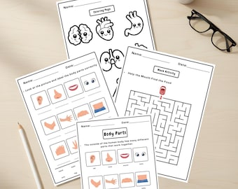 Human Body Parts Activity Pack | Labeling Coloring | Maze Printable | Anatomy Worksheet