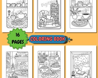 Hygge Coloring Pages | Bold Easy | Relaxation Printable | Cozy Coloring PDF