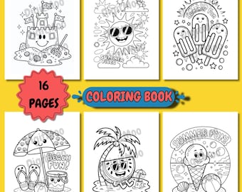 Summer Coloring Pages: Beach Party Fun, Kids Activity (A4 PDF File)