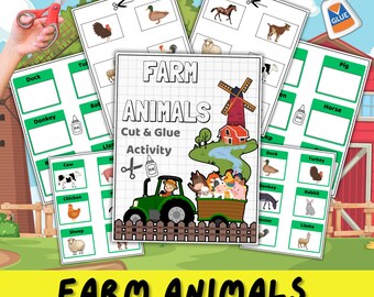 Farm Animals Cut and Paste Activity: Preschool Learning Printables (PDF Download)