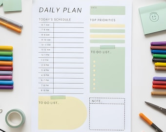Simple Daily Schedule Planner, Fillable PDF, Productivity Checklist
