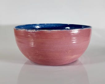 Large Pink & Lavender Stoneware Serving Bowl - 9.75" Wheel-Thrown Ceramic Pottery