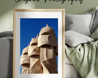 Architectural detail of ventilation ducts designed by Antoni Gaudi at La Pedrera, in Barcelona, Spain.