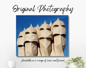 Architectural detail of ventilation ducts designed by Antoni Gaudi at La Pedrera, in Barcelona, Spain.