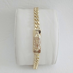Pulsera de cadena cubana bañada en oro Virgen de Guadalupe