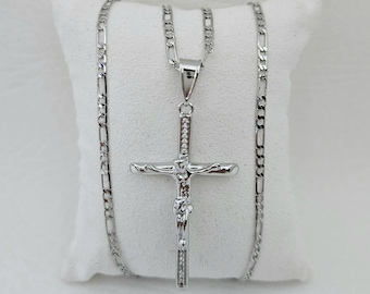 Collar con cruz de Jesús bañada en plata