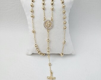 Gold Plated Saint Jude Rhinestone Rosary Necklace 20 inches