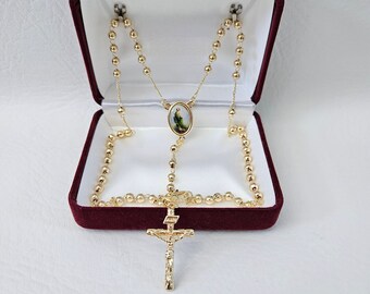 Gold Plated Saint Jude Colored Image Rosary Necklace