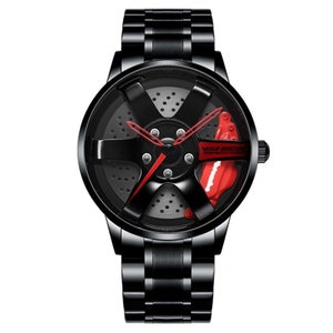 TE37 Red 3D Brake Caliper Wheel Watch : Steel, Leather or Mesh Band