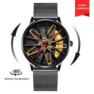 Spinning Lamborghini 3D Bremssattel Rad Uhren Rot, Gelb Lambo-Yellow-Mesh