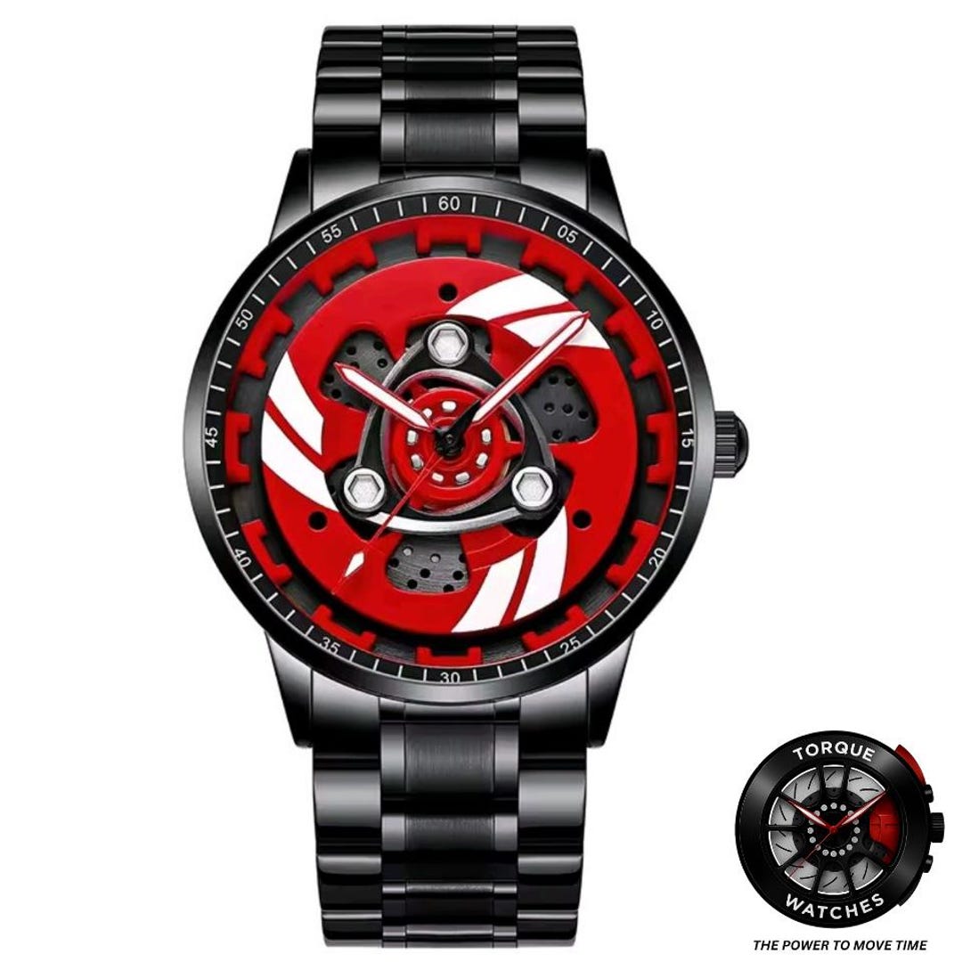 Ducati Black 3D Brake Caliper Wheel Watch: Steel, Leather or Mesh