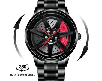 Spinning Mustang 3D Brake Caliper Wheel Watch: Steel, Leather or Mesh Band