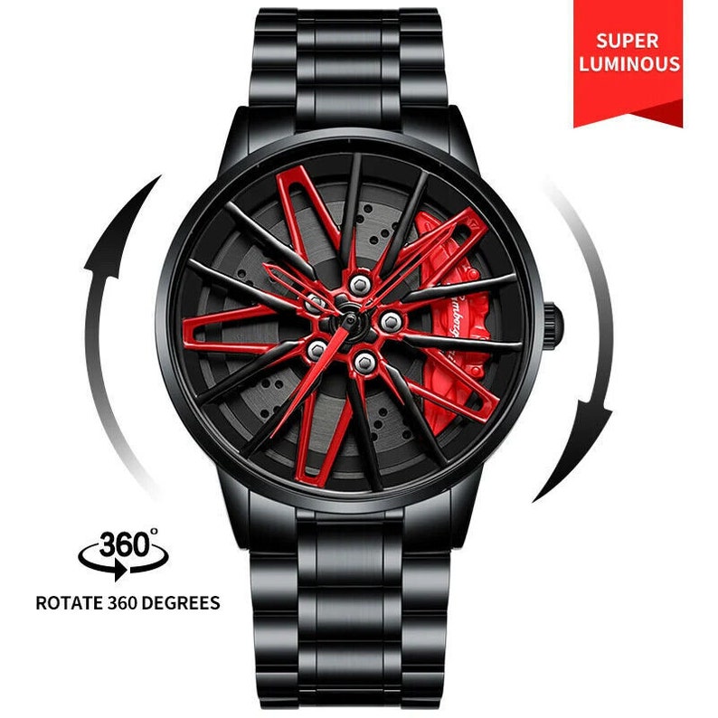 Spinning Lamborghini 3D Bremssattel Rad Uhren Rot, Gelb Lambo-Red-Steel