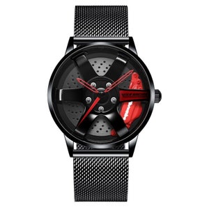 TE37 Red 3D Brake Caliper Wheel Watch : Steel, Leather or Mesh Band