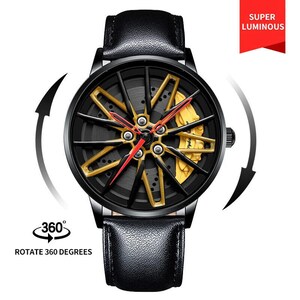 Spinning Lamborghini 3D Brake Caliper Wheel Watches Red, Yellow Lambo-Yellow-Leather