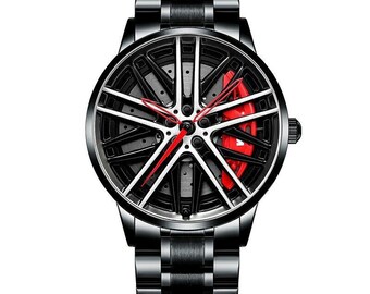 BMW 750 rood 3D-remklauwwielhorloge: band van staal, leer of mesh