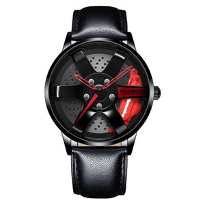 TE37 Red 3D Brake Caliper Wheel Watch : Steel, Leather or Mesh Band