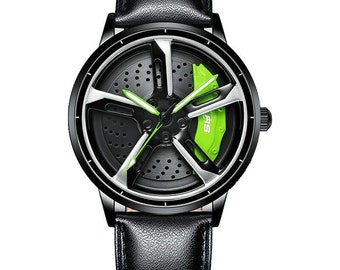 Reloj giratorio de rueda de pinza de freno Audi RS7 v3 3D: correa de acero, cuero o malla