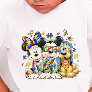 Mickey and Friends Autism Tee, Colorful Sketch Autism Disney Shirt, Disney Awareness Month Crewneck, Autism Awareness Shirt,  Watercolor