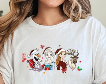 Camiseta navideña de Frozen de Disney, sudadera navideña de Elsa y Anna, suéter navideño de Olaf, camiseta navideña de Disney, camiseta navideña de princesas de Disney