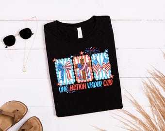Camiseta "Una nación bajo Dios", camiseta patriótica cristiana, camiseta "Fe y libertad", camiseta del 4 de julio, camiseta con la cruz de EE. UU., regalo de América