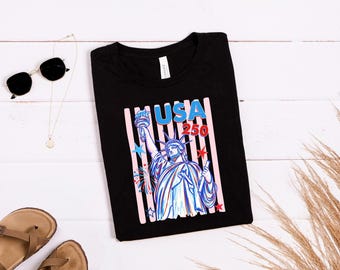 Camiseta USA 250 Estatua de la Libertad, Camiseta Patriótica Americana, Camiseta del Cuatro de Julio, Camiseta Roja, Blanca y Azul, Regalo para la Celebración de la Libertad