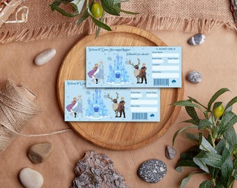 Printable Frozen Ticket Template, Editable Party Ticket, Elsa Anna Olaf Ticket, Kids Party Ticket, Custom Event Ticket, Frozen Party, 0001