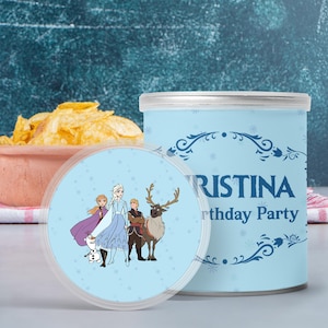 Printable Frozen Pringles Label, Elsa and Anna Snack Tube Label, Kids Party Decoration, Printable Party Snacks , Editable Chip Bag, 0001