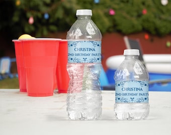 Printable Frozen Water Bottle Label, Elsa & Anna Bottle Wrapper, Kids Birthday Party Decor, Printable Party Label, Editable Design, 0001