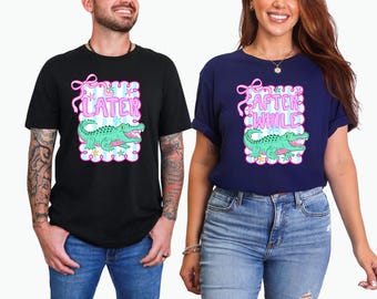 Nos vemos luego, caimán, después de un rato. Camiseta de cocodrilo, camiseta a juego para parejas, camiseta divertida de caimán, camiseta gráfica retro preppy, lindo regalo sureño.