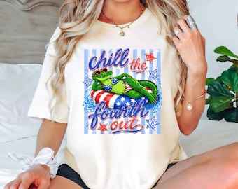 Camiseta "Chill The Fourth Out", camiseta divertida de cocodrilo, camiseta patriótica de cocodrilo, camiseta del 4 de julio, camiseta para fiesta en la piscina de EE. UU., regalo para barbacoa de verano