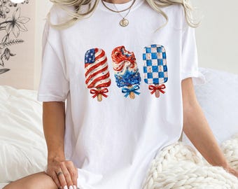 Camiseta patriótica de paletas heladas, camiseta de helado rojo, blanco y azul, camiseta del 4 de julio, camiseta de verano americana, camiseta de paletas heladas de EE. UU., lindo regalo para barbacoa