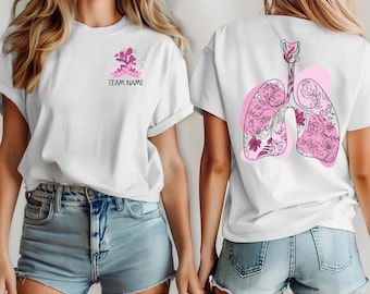 Custom Lung Cancer Awareness Shirt, Floral Lungs Support Tee, Team Name Personalized Cancer Support T-Shirt, Pink Ribbon Lung Survivor Gift