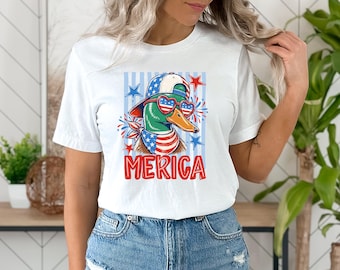 Camiseta de pato americano, camiseta patriótica de ánade real, camiseta divertida del 4 de julio, camiseta de pato rojo, blanco y azul, camiseta de caza de EE. UU., regalo americano