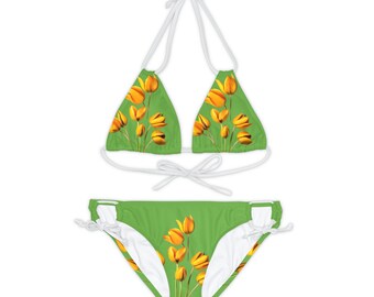 Ensemble de bikini tulipe doré à lanières