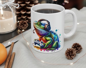 Bella/carina tazza da caffè per giocatori di lucertola, 11 once per giocatori e appassionati di lucertole/rettili, tazza di caffè da gioco unica, fantastica idea regalo per lucertole!