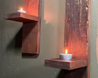 Reclaimed wood Minimalist wall sconce pair, Plant holder Candle holder rustic farmhouse