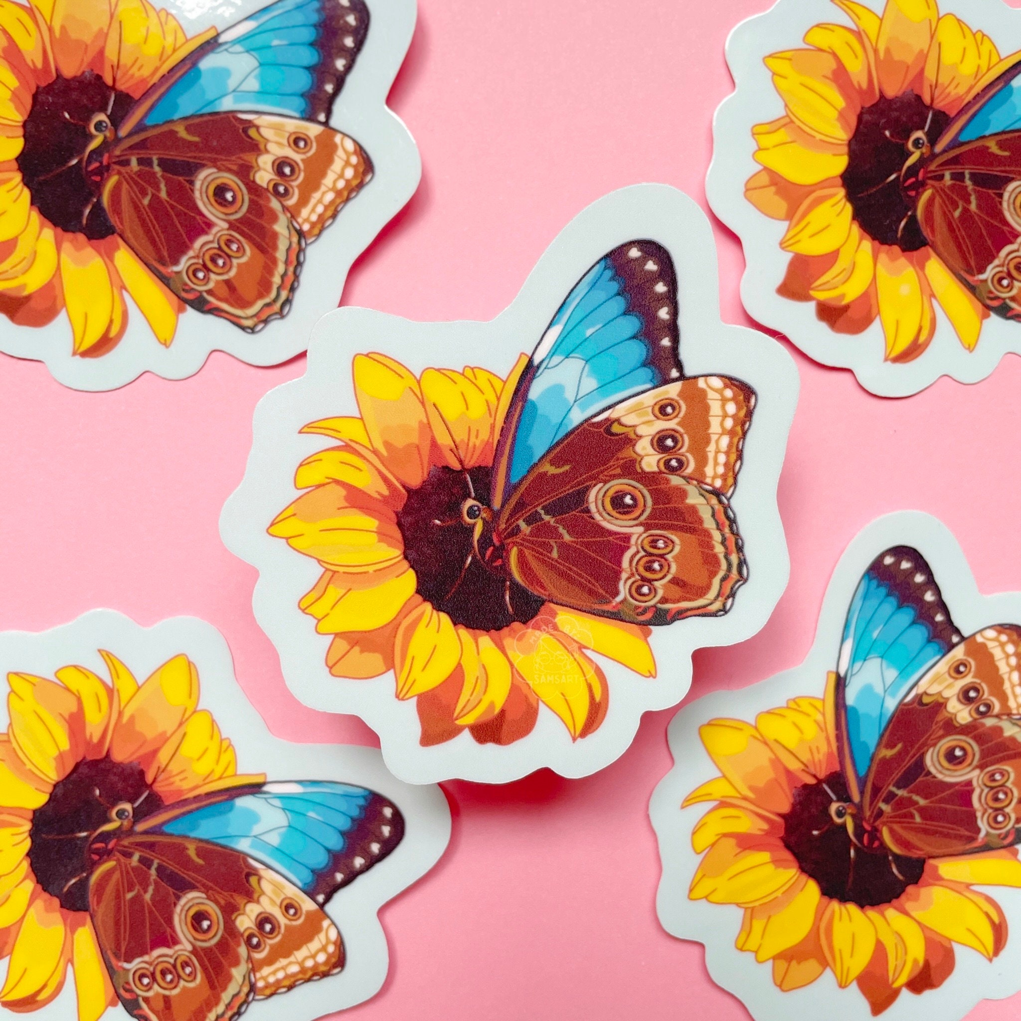 Sunflower Butterfly Vinyl Sticker | Handmade Sticker - Etsy