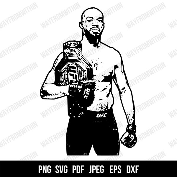 Jon Jones Vector file Svg jpg png dxf pdf files | silhouette | clipart | cameo | cut | fighter | Martial arts | Tattoo | UFC CHAMPION