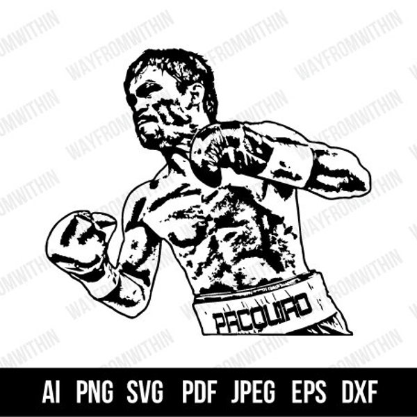 Manny Pacquiao Vector file Svg jpg png dxf pdf files | silhouette | clipart | cameo | cut | fighter | Martial arts | Tattoo | Philippines