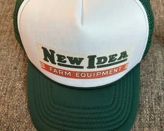 Vintage New Idea Farm Equipment Trucker Hat – Retro Green Mesh Snapback – Farm & Tractor Cap