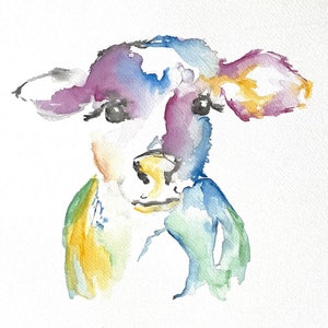 Baby Cow Watercolor Painting: 12&quot; x 12&quot; Farm Art