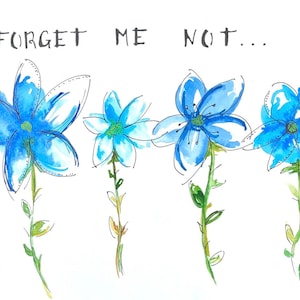 Forget Me Not, Blue Flowers, Flower Paintings, Blue, Garden Art, Blue, Flower Wall Art, Flower Decor, Watercolors
