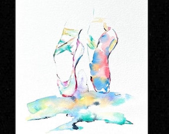Pointe Shoes Art Print: Watercolor Ballerina Dance Studio Decor