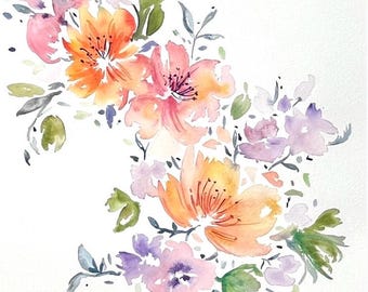 Original Watercolor Floral Bouquet Painting: Spring Flowers Art (11.69" x 16.53")