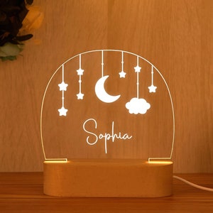 Personalized Moon and Star Night Light: Custom Nursery Decor, Newborn Gift, Bedroom Lamp