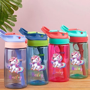 Personalized Unicorn Water Bottle: Custom Kids School Cup, Back to School Gift