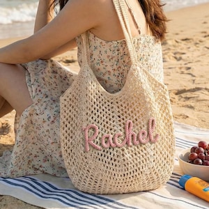 Personalisierte Strand Tragetaschen, Brautjungfer Geschenk Tasche, häkeln Strand Tragetaschen, Bachelorette Reise Geschenke