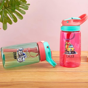 Personalized Kids Water Bottle: Fire Truck, Tractor, Car - 14 oz