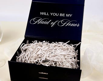 Personalized Magnetic Gift Box with Ribbon: Bridesmaid Proposal, Wedding Favor